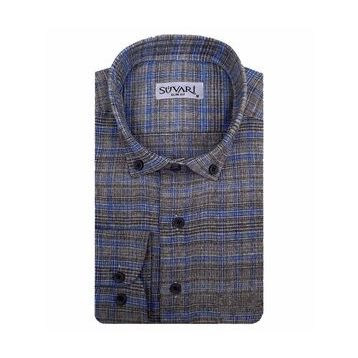 Süvari Slim Fit Desenli Flanel Uzun Gri Erkek Gömlek