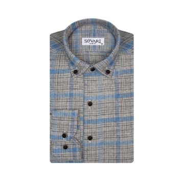 Süvari Slim Fit Desenli Flanel Uzun Gri Erkek Gömlek