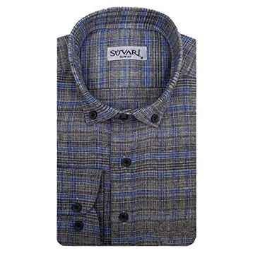 Süvari Slim Fit Desenli Flanel Uzun Gri Erkek Gömlek