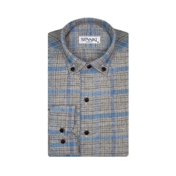 Süvari Slim Fit Desenli Flanel Uzun Gri Erkek Gömlek