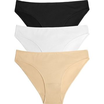 Suwen 3'lü Siyah Beyaz Ten Rengi Dantelsiz Dikişli Slip Külot