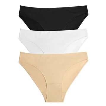 Suwen 3'lü Siyah Beyaz Ten Rengi Dantelsiz Dikişli Slip Külot