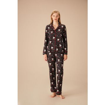 Suwen Saks Baskılı Koalina Pamuklu Maskülen Çocuk Pijama Takımı