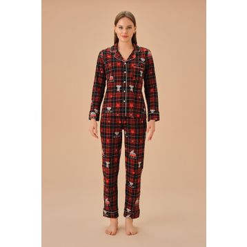 Suwen Saks Baskılı Koalina Pamuklu Maskülen Çocuk Pijama Takımı