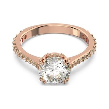 Swarovski 5642646 60 Constella Round Pave Princess Cut Beyaz Pembe Altın Rengi Kaplama Yüzük