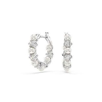 Swarovski 5709256 Matrix Pe Pearl Hoops White-Rhs Küpe