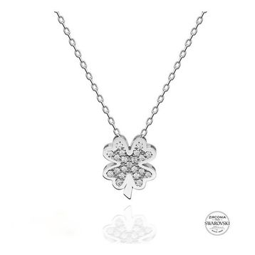 Swarovski Taşlı Yonca 925 Ayar Gümüş Kolye