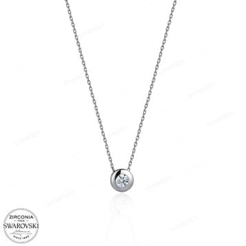 Swarovski Tek Taş 925 Ayar Gümüş Kolye