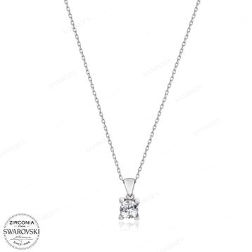 Swarovski Tek Taş 925 Ayar Gümüş Kolye