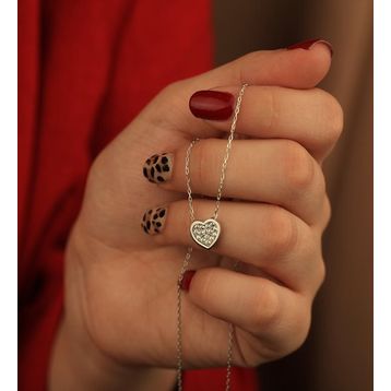 Swarovski Zirconia Tektaş Kalp Figürlü 925 Ayar Gümüş Kolye