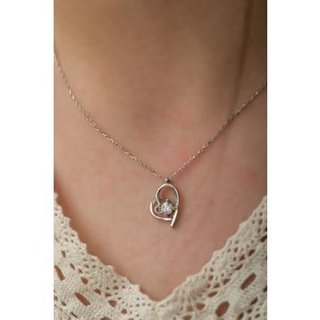 Swarovski Zirconia Tektaş Kalp Figürlü 925 Ayar Gümüş Kolye
