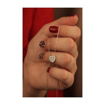 Swarovski Zirconia Tektaş Kalp Figürlü 925 Ayar Gümüş Kolye