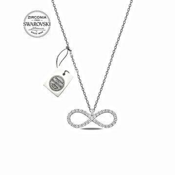 Swarovski Zirkon Taşlı Sonsuzluk Bayan Gümüş Kolye