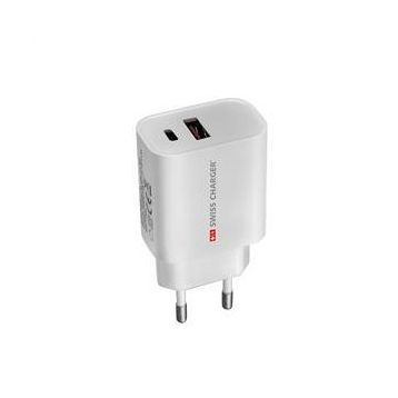 Swiss Charger SCH-40029 20 w Type-C ve Usb 2 Çıkışlı Hızlı Şarj Adaptörü