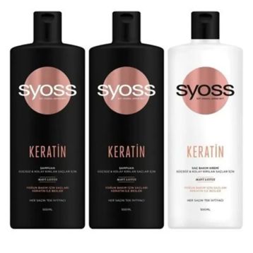 Syoss Keratin Kuru ve Cansız Saçlar İçin 2X500 ml Şampuan+500 ml Saç Kremi Seti