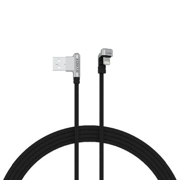 Syrox C132AL Siyah 2.4A 1.19 mt Örgülü Oyuncu 90 Derece USB 180 Derece Lightning Şarj ve Data Kablosu