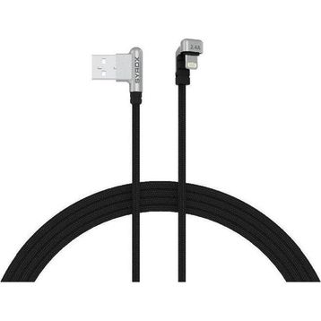 Syrox C132AL Siyah 2.4A 1.19 mt Örgülü Oyuncu 90 Derece USB 180 Derece Lightning Şarj ve Data Kablosu