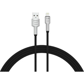 Syrox C133AL 2.4A 1.18 mt Örgülü USB Lightning Siyah Şarj ve Data Kablosu
