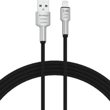 Syrox C133AL 2.4A 1.18 mt Örgülü USB Lightning Siyah Şarj ve Data Kablosu