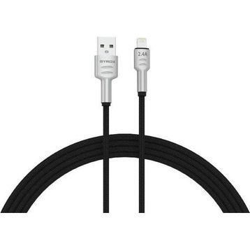 Syrox C133AL 2.4A 1.18 mt Örgülü USB Lightning Siyah Şarj ve Data Kablosu