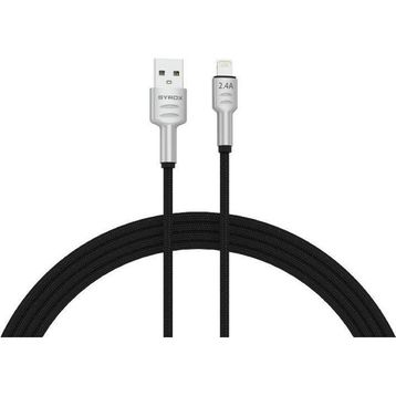 Syrox C133AL 2.4A 1.18 mt Örgülü USB Lightning Siyah Şarj ve Data Kablosu
