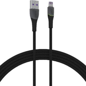 Syrox C136AL 2.4A 1.21 mt RGB Ledli Örgülü USB-A Lightning Siyah Şarj ve Data Kablosu