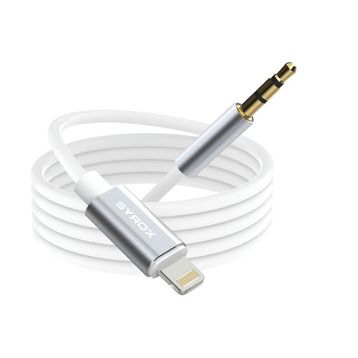 Syrox DT24L-J Lightning 3.5 mm 1 mt AUX Dönüştürücü Beyaz Ses Kablosu