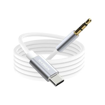 Syrox DT24T-J Type-C 3.5 mm 1 mt AUX Dönüştürücü Beyaz Ses Kablosu