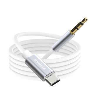 Syrox DT24T-J Type-C 3.5 mm 1 mt AUX Dönüştürücü Beyaz Ses Kablosu