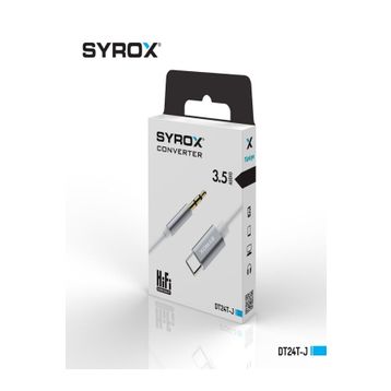 Syrox DT24T-J Type-C 3.5 mm 1 mt AUX Dönüştürücü Beyaz Ses Kablosu