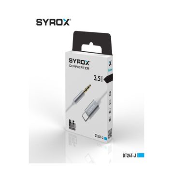 Syrox DT24T-J Type-C 3.5 mm 1 mt AUX Dönüştürücü Beyaz Ses Kablosu