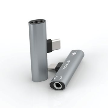 Syrox DT30T-TA Maxi Type-C 1X Type-C+1x3.5 mm AUX Gri Ses ve Şarj Ayırıcı Dönüştürücü