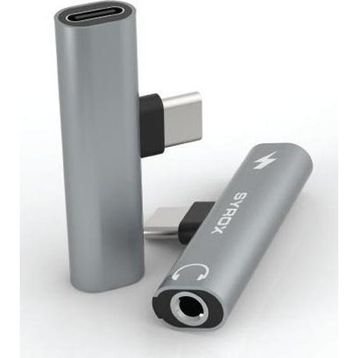 Syrox DT30T-TA Maxi Type-C 1X Type-C+1x3.5 mm AUX Gri Ses ve Şarj Ayırıcı Dönüştürücü