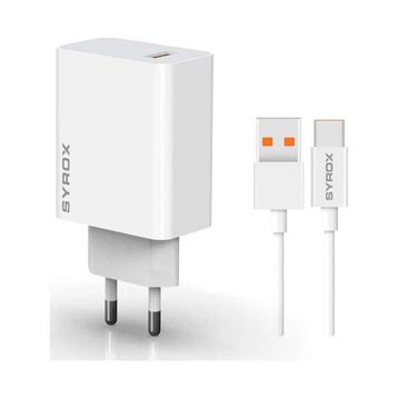 Syrox M33T 3.0A 33W Turbo 1 mt USB-A Type-C Kablolu USB-A Çıkışlı Beyaz Şarj Cihazı