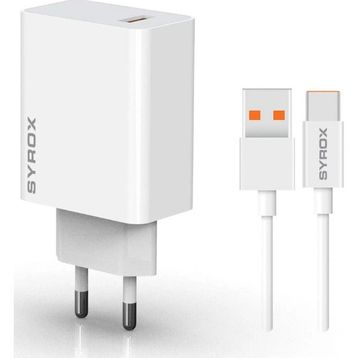Syrox M33T 3.0A 33W Turbo 1 mt USB-A Type-C Kablolu USB-A Çıkışlı Beyaz Şarj Cihazı