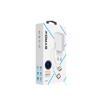 Syrox M33T 3.0A 33W Turbo 1 mt USB-A Type-C Kablolu USB-A Çıkışlı Beyaz Şarj Cihazı