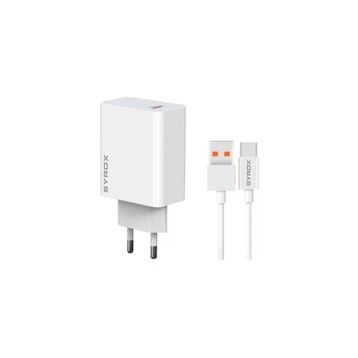 Syrox M67T 3.0A 67W Turbo 1 mt USB-A Type-C Kablolu 1XUSB-A Çıkışlı Beyaz Şarj Cihazı