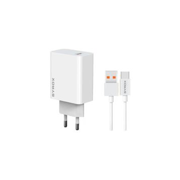 Syrox M67T 3.0A 67W Turbo 1 mt USB-A Type-C Kablolu 1XUSB-A Çıkışlı Beyaz Şarj Cihazı