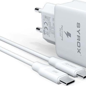 Syrox PD18T 3.0A 18W PD 1 mt Type-C Type-C Kablolu 1X Type-C Port Çıkışlı Beyaz Şarj Cihazı