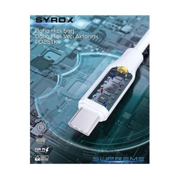 Syrox PD25TK Type-C To Type-C PD 25W 1 mt Beyaz Hızlı Data/Şarj Kablosu