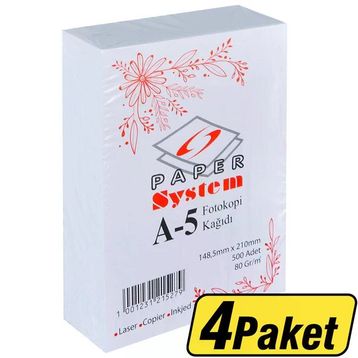 System A5 80 gr 4 Paket 2000 Sayfa Fotokopi Kağıdı
