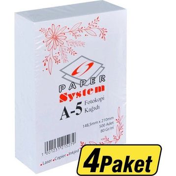 System A5 80 gr 4 Paket 2000 Sayfa Fotokopi Kağıdı