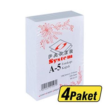 System A5 80 gr 4 Paket 2000 Sayfa Fotokopi Kağıdı