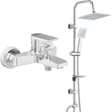 T-may Eca Dalia Banyo Bataryası+T-May Banyo Çam Kare Tepe Paslanmaz Krom Duş Takımı Seti
