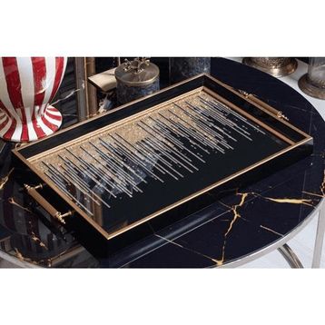 Tablolife Dekoratif Siyah Gold Sunum Tepsisi