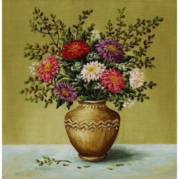 Tablolife Vazoda Renkli Çiçekler 35 x 50 cm Kanvas Tablo