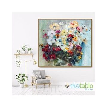 Tablolife Vazoda Renkli Çiçekler 35 x 50 cm Kanvas Tablo