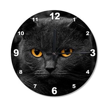 Tablomega Kara Kedi Ahşap Duvar Saati