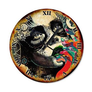 Tablomega Maskeli Kız Analog 50x50 cm Duvar Saati