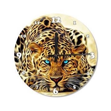 Tablomega Mavi Gözlü Leopar Ahşap Duvar Saati Duvar Saati